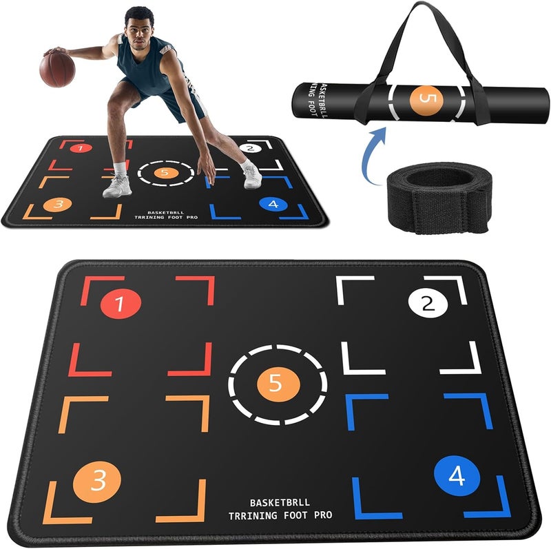 2F22E Portable Basketball Footwork Training Mat, Agility Footstep Training Mat, Basketball Pads for Training All Levels, Non-Slip Silent Equipment for All Ages to Improve Speed, Strength and Coordination - Image 1